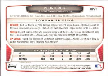 2013 Bowman - Prospects #BP71 Pedro Ruiz Back
