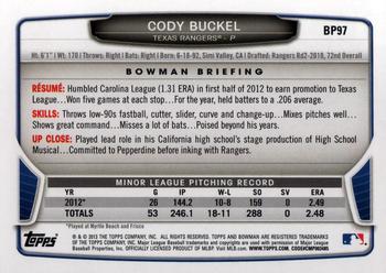 2013 Bowman - Prospects #BP97 Cody Buckel Back