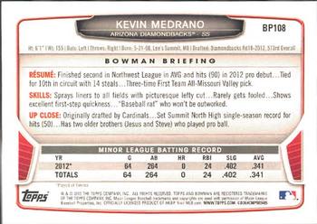 2013 Bowman - Prospects #BP108 Kevin Medrano Back