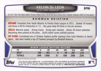 2013 Bowman - Prospects #BP86 Kelvin De Leon Back