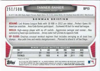 2013 Bowman - Prospects Blue #BP13 Tanner Rahier Back