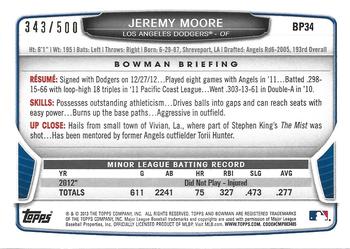 2013 Bowman - Prospects Blue #BP34 Jeremy Moore Back