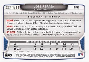 2013 Bowman - Prospects Blue #BP36 Jose Peraza Back
