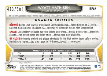 2013 Bowman - Prospects Blue #BP87 Wyatt Mathisen Back