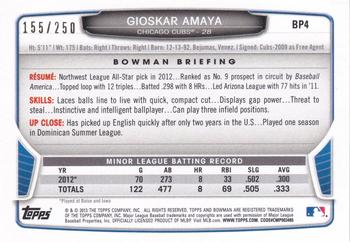 2013 Bowman - Prospects Orange #BP4 Gioskar Amaya Back