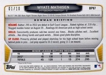 2013 Bowman - Prospects Purple Ice #BP87 Wyatt Mathisen Back
