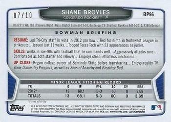 2013 Bowman - Prospects Purple Ice #BP96 Shane Broyles Back