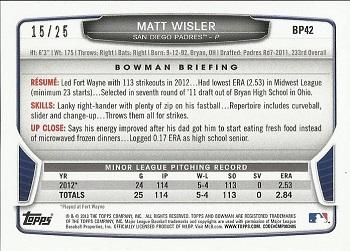 2013 Bowman - Prospects Red Ice #BP42 Matt Wisler Back