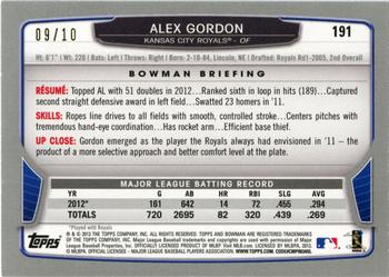 2013 Bowman - Purple Ice #191 Alex Gordon Back