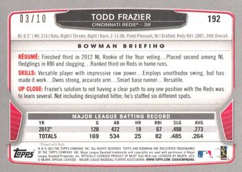 2013 Bowman - Purple Ice #192 Todd Frazier Back
