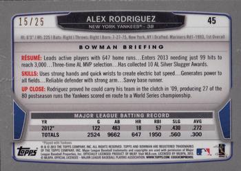 2013 Bowman - Red Ice #45 Alex Rodriguez Back