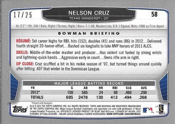 2013 Bowman - Red Ice #58 Nelson Cruz Back