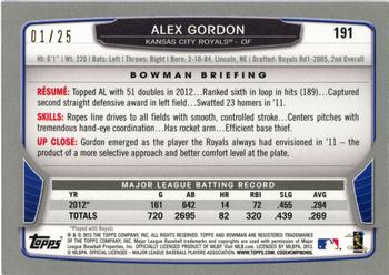 2013 Bowman - Red Ice #191 Alex Gordon Back