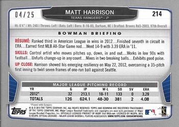 2013 Bowman - Red Ice #214 Matt Harrison Back