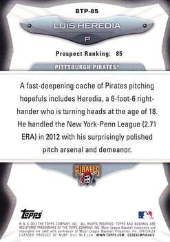 2013 Bowman - Top 100 Prospects #BTP-85 Luis Heredia Back