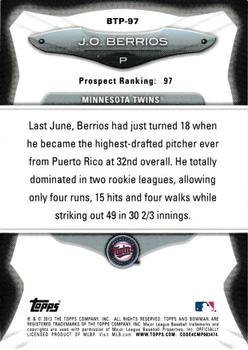2013 Bowman - Top 100 Prospects #BTP-97 J.O. Berrios Back
