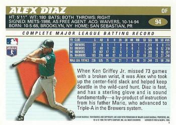1996 Topps #94 Alex Diaz Back