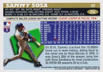 1996 Topps #252 Sammy Sosa Back