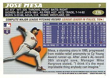 1996 Topps #276 Jose Mesa Back