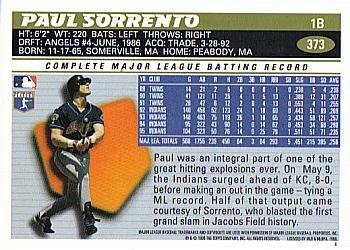 1996 Topps #373 Paul Sorrento Back