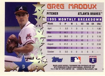 1996 Topps #3 Greg Maddux Back