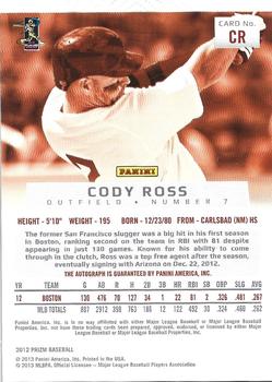 2012 Panini Prizm - Autographs #CR2 Cody Ross Back