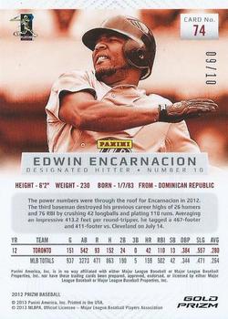 2012 Panini Prizm - Prizms Gold #74 Edwin Encarnacion Back