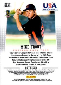 2012 Panini Prizm - USA Baseball #USA1 Mike Trout Back
