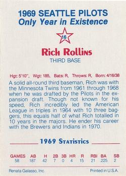 1983 Galasso 1969 Seattle Pilots #16 Rich Rollins Back