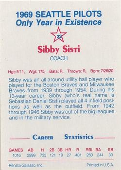 1983 Galasso 1969 Seattle Pilots #22 Sibby Sisti Back