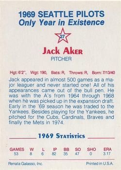 1983 Galasso 1969 Seattle Pilots #27 Jack Aker Back