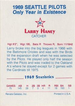 1983 Galasso 1969 Seattle Pilots #39 Larry Haney Back