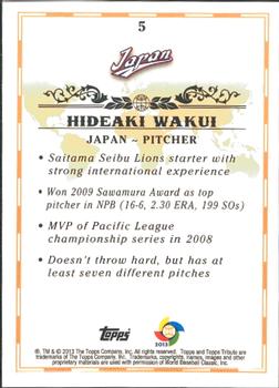2013 Topps Tribute WBC #5 Hideaki Wakui Back