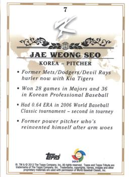 2013 Topps Tribute WBC #7 Jae Weong Seo Back