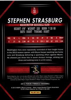 2013 Pinnacle #51 Stephen Strasburg Back