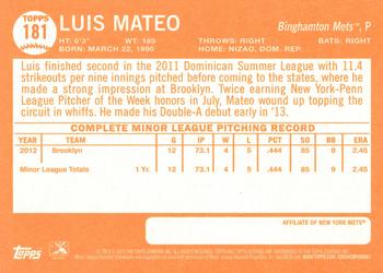 2013 Topps Heritage Minor League #181 Luis Mateo Back