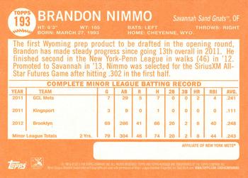 2013 Topps Heritage Minor League #193 Brandon Nimmo Back
