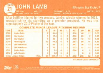 2013 Topps Heritage Minor League #21 John Lamb Back