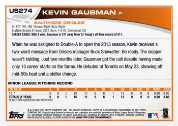 2013 Topps Update #US274 Kevin Gausman Back