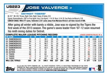 2013 Topps Update #US223 Jose Valverde Back