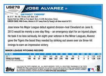 2013 Topps Update #US278 Jose Alvarez Back