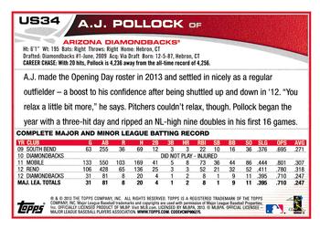 2013 Topps Update #US34 A.J. Pollock Back