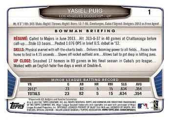 2013 Bowman Draft Picks & Prospects #1 Yasiel Puig Back