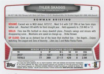 2013 Bowman Draft Picks & Prospects #2 Tyler Skaggs Back