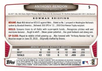 2013 Bowman Draft Picks & Prospects #5 Anthony Rendon Back