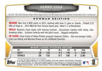 2013 Bowman Draft Picks & Prospects #6 Gerrit Cole Back