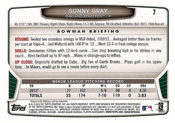 2013 Bowman Draft Picks & Prospects #7 Sonny Gray Back
