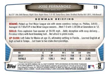 2013 Bowman Draft Picks & Prospects #10 Jose Fernandez Back