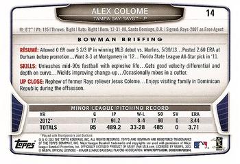 2013 Bowman Draft Picks & Prospects #14 Alex Colome Back