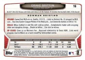 2013 Bowman Draft Picks & Prospects #16 Drake Britton Back